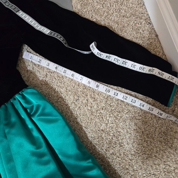 10 (fits 6-8) Early 90s(?) Vintage William Pearson Black Green Modest Gown Dress - Picture 12 of 14